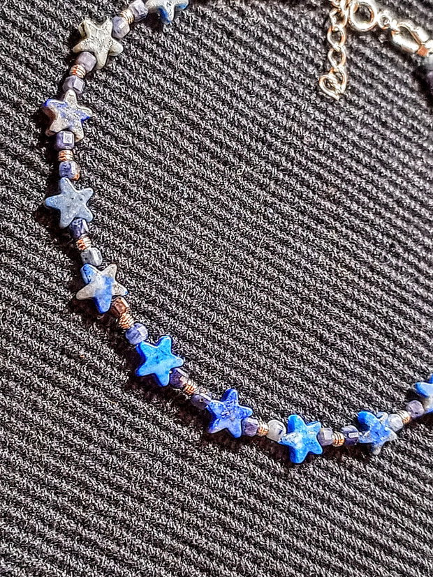 Bratara argint lapis lazuli safir stele minimalista boho chic trendy - Transport gratuit