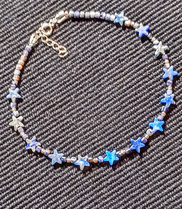 Bratara argint lapis lazuli safir stele minimalista boho chic trendy - Transport gratuit