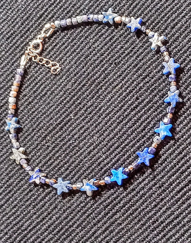 Bratara argint lapis lazuli safir stele minimalista boho chic trendy - Transport gratuit