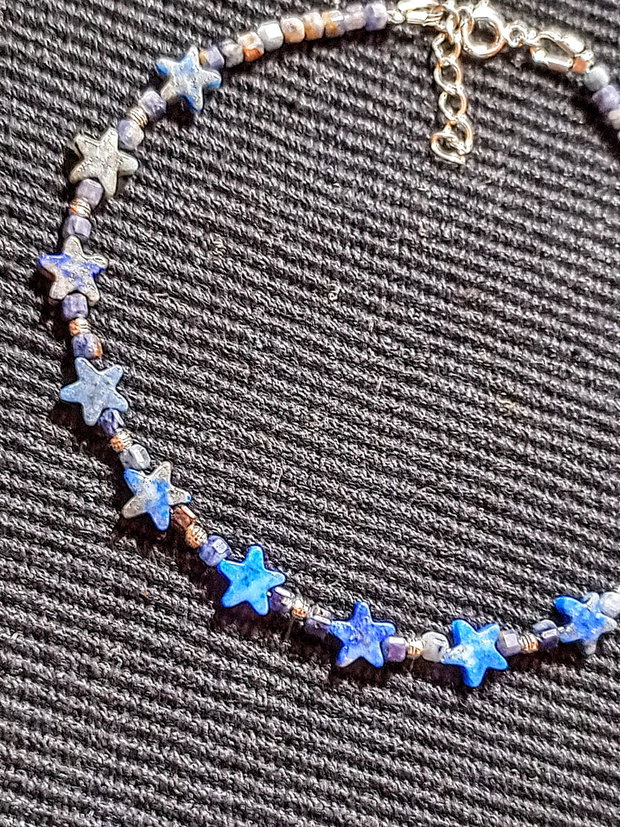 Bratara argint lapis lazuli safir stele minimalista boho chic trendy - Transport gratuit