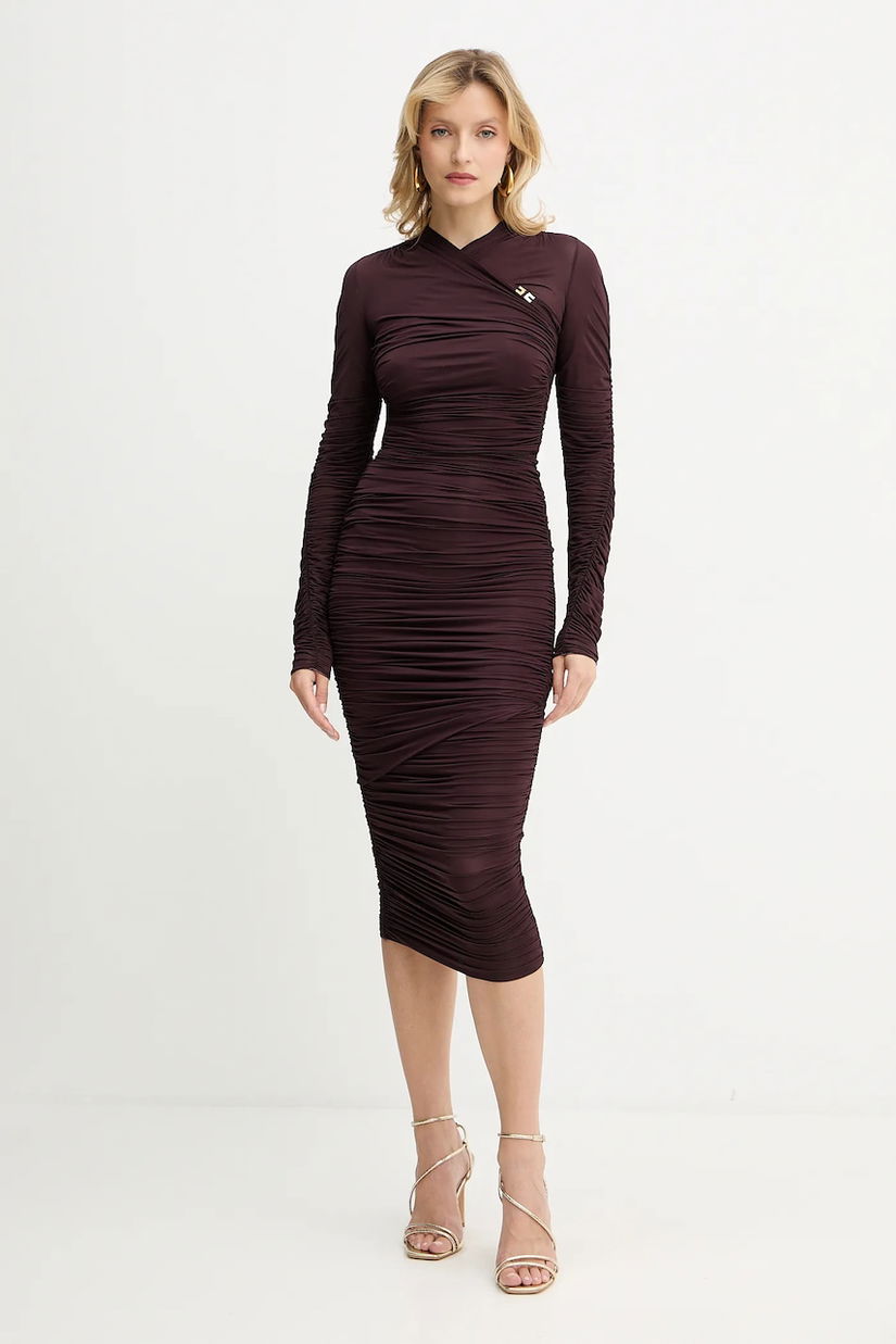 Elisabetta Franchi rochie culoarea violet, maxi, mulată, AB88857E2