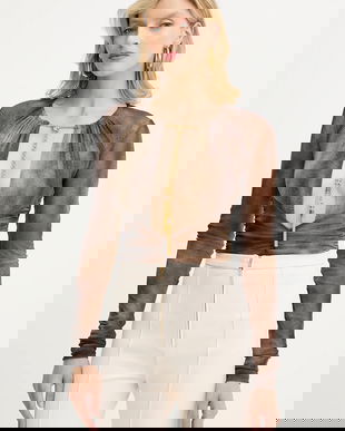 Elisabetta Franchi body culoarea maro, cu imprimeu, BO02057E2