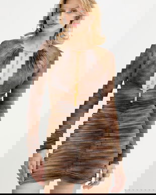 Elisabetta Franchi rochie culoarea maro, mini, mulată, AB87757E2