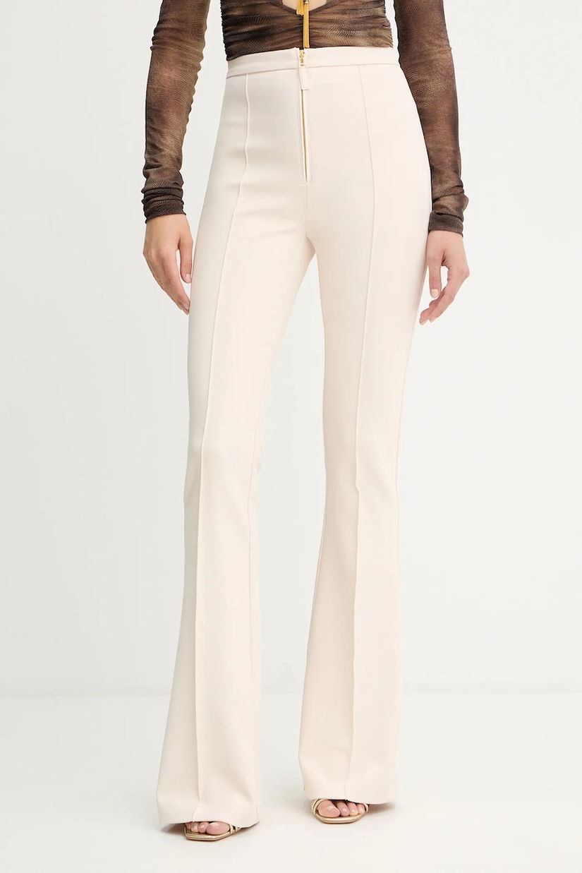 Elisabetta Franchi pantaloni culoarea bej, evazați, high waist, PA12256E2