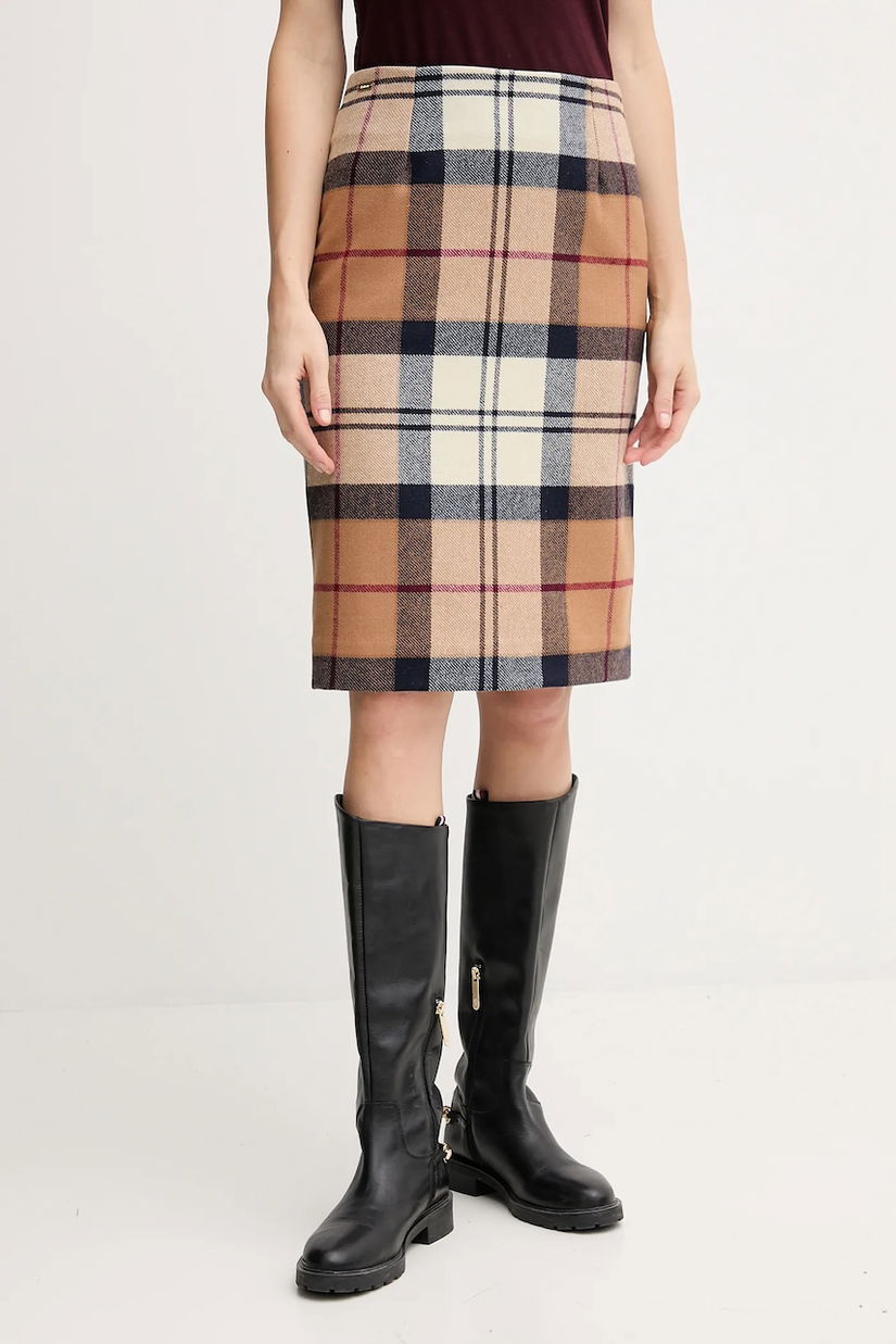 Barbour fustă de lână ROSA culoarea maro, midi, drept, LSK0064