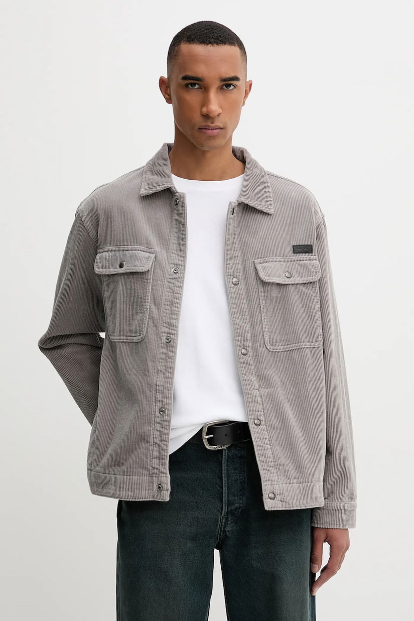 AllSaints cămașă din velur CASTLEFORD culoarea gri, cu guler clasic, relaxed, M084OB