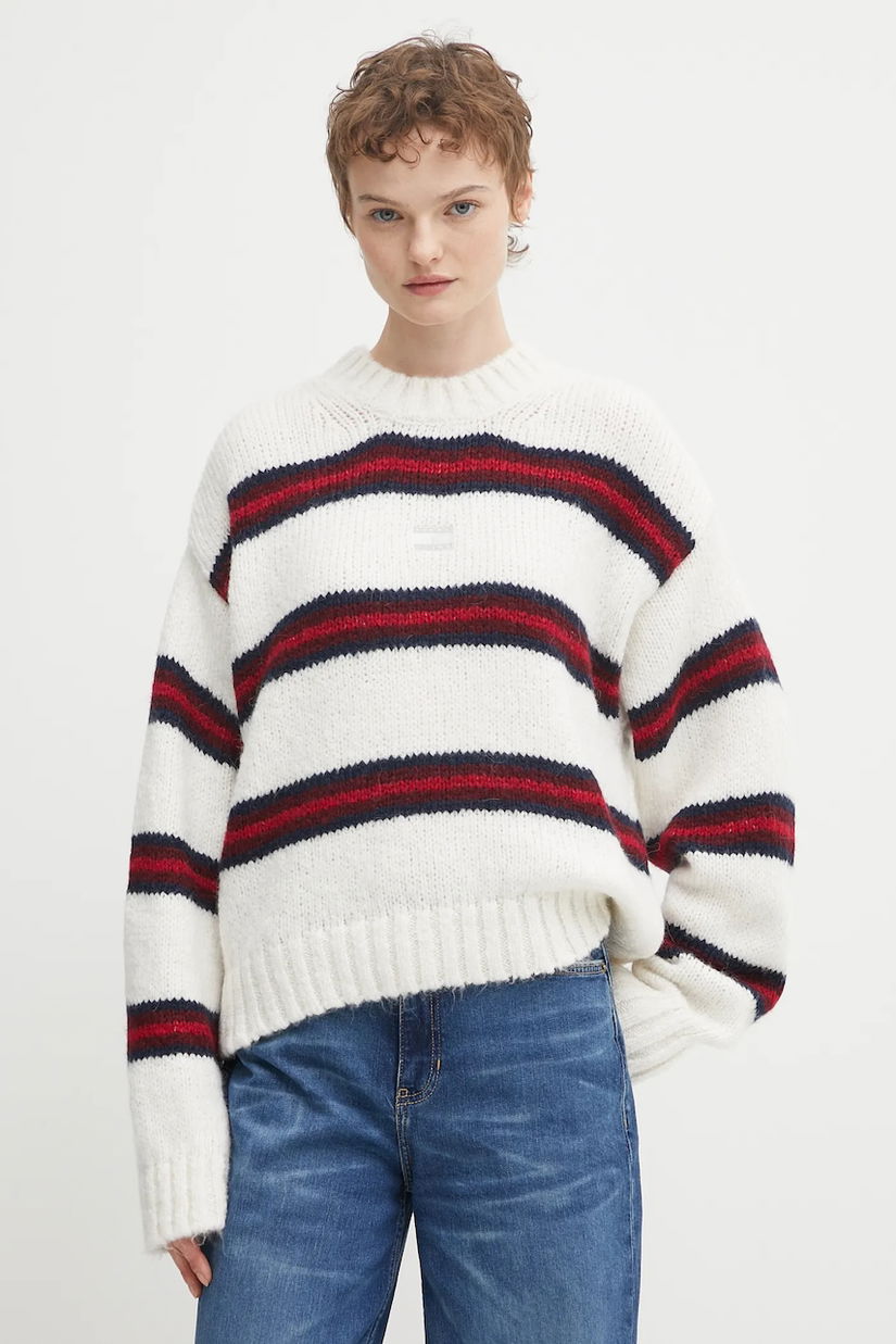 Tommy Jeans pulover din amestec de lână de alpaca femei, culoarea bej DW0DW21679