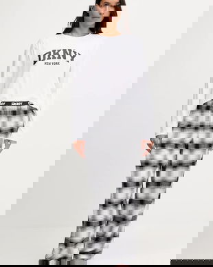 Dkny pijama din amestec de bumbac femei, culoarea alb YI80064