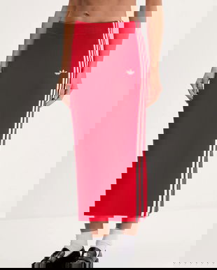 adidas Originals fustă Knit 3s culoarea roșu, midi, drept, JW2660