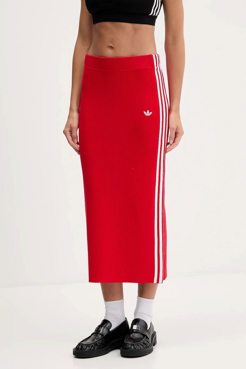 adidas Originals fustă Knit 3s culoarea roșu, midi, drept, JW2660