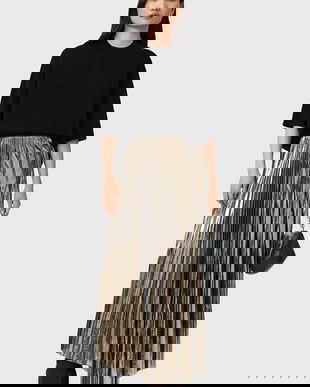 AllSaints fustă JAX culoarea auriu, maxi, evazați, W064RD