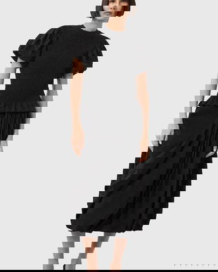 AllSaints fustă NIA culoarea negru, midi, evazați, W001RD