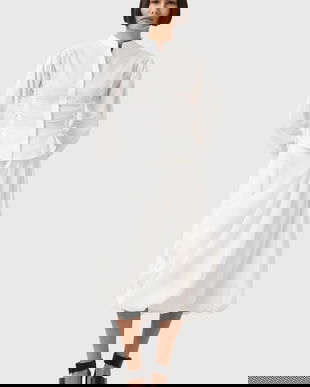 AllSaints fustă NIA culoarea alb, midi, evazați, W001RD