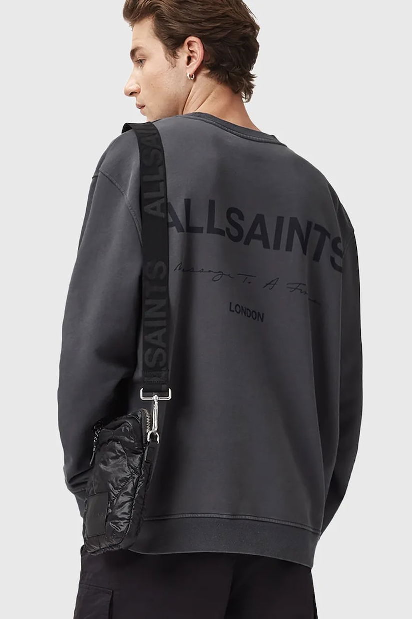 AllSaints hanorac de bumbac FUTURE culoarea gri, cu imprimeu, M001ND
