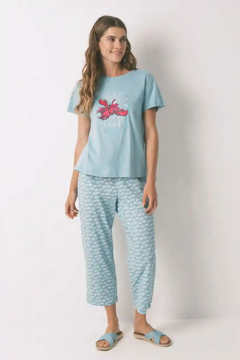 women'secret pijamale de bumbac culoarea turcoaz, bumbac, 3132100