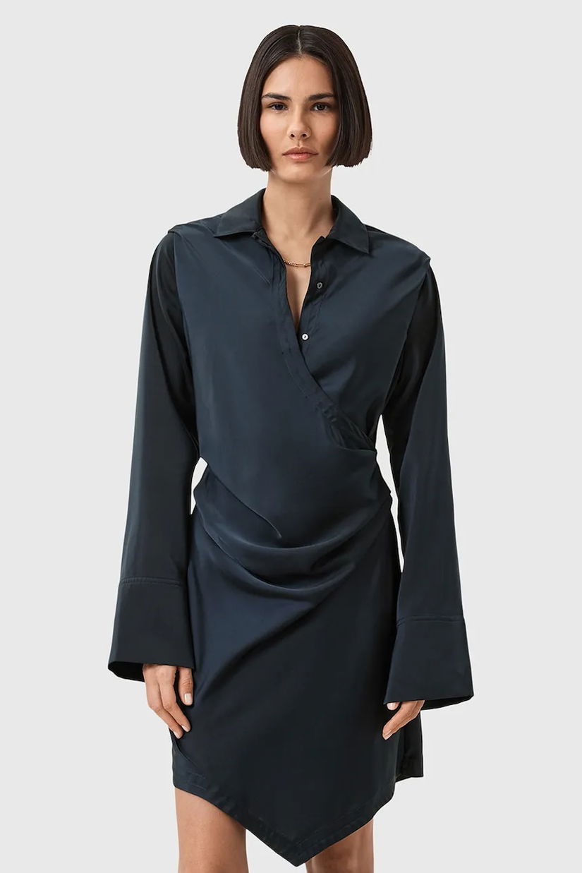 AllSaints rochie TIRA culoarea bleumarin, mini, mulată, W013DD