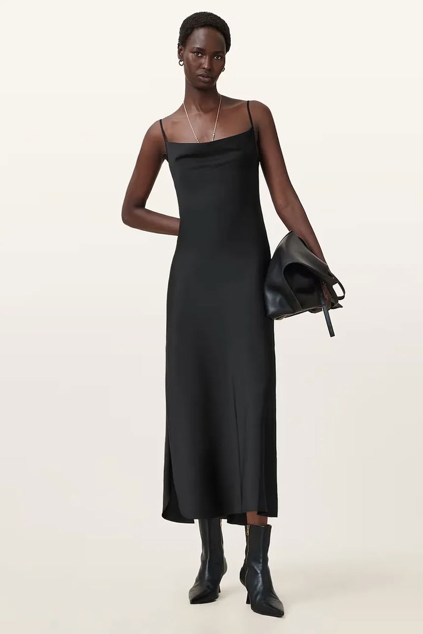 AllSaints rochie HADLEY culoarea negru, midi, mulată, W033DZ