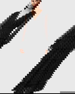 AllSaints rochie XANTARA culoarea negru, maxi, evazați, W029DD