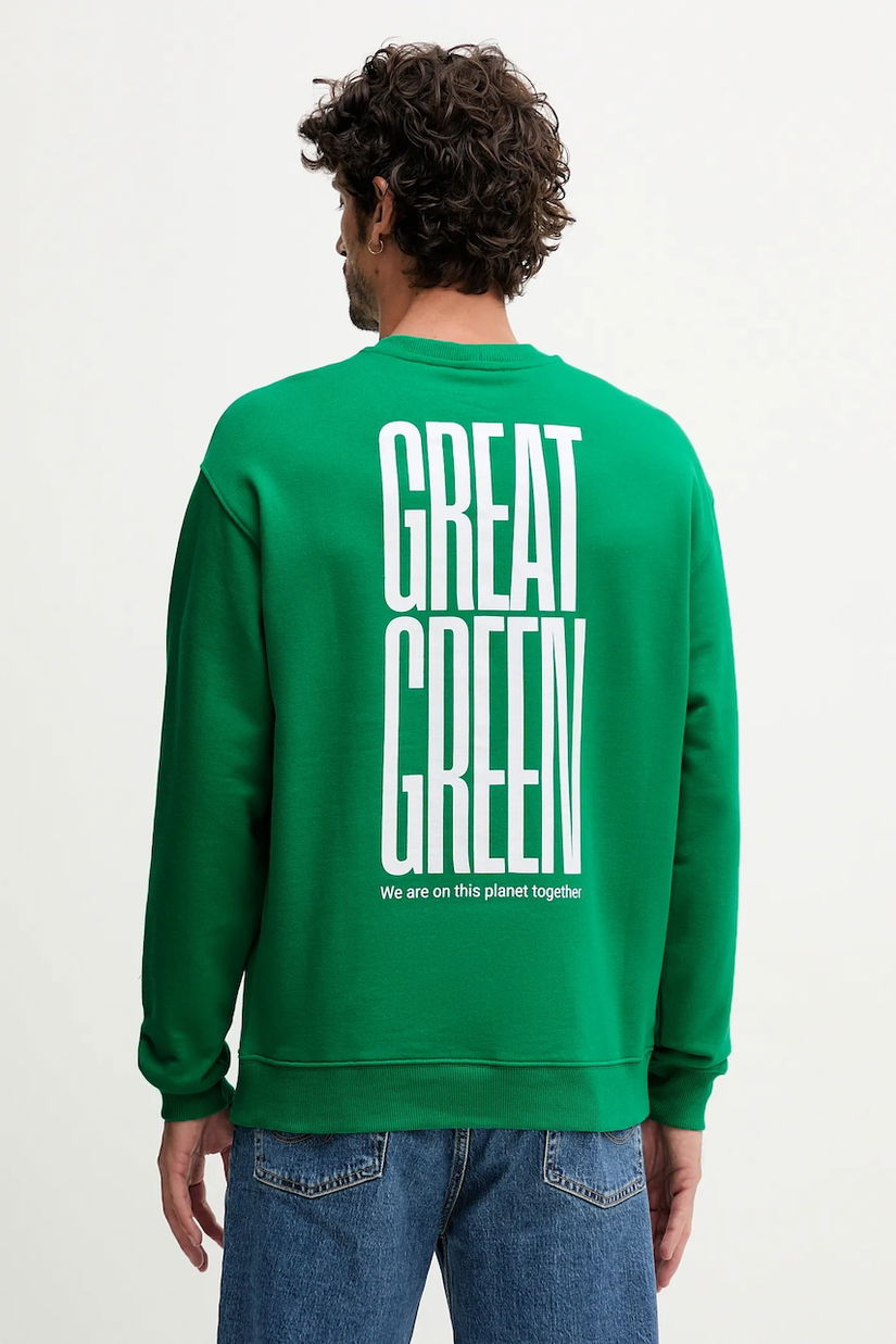 United Colors of Benetton hanorac de bumbac culoarea verde, cu imprimeu, 3FWYU10AZ