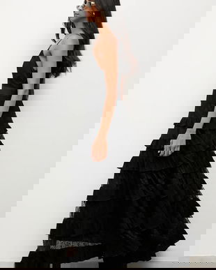 Answear.LAB rochie din amestec de in culoarea negru, maxi, evazati