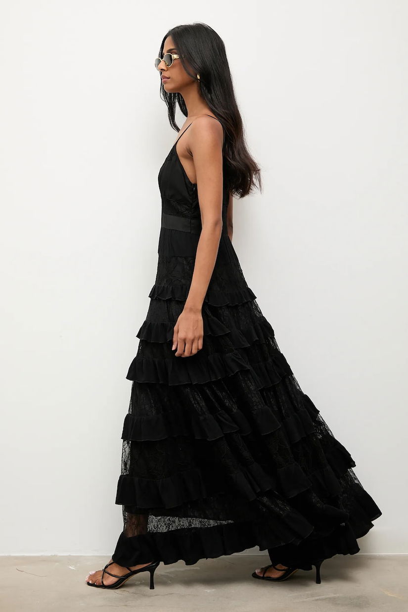 Answear.LAB rochie din amestec de in culoarea negru, maxi, evazati