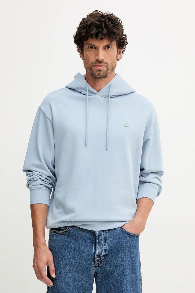 United Colors of Benetton hanorac de bumbac culoarea negru, cu glugă, uni, 342ZU201K