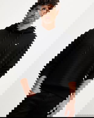 United Colors of Benetton hanorac de bumbac culoarea negru, cu glugă, uni, 342ZU201K