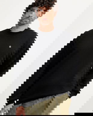 United Colors of Benetton hanorac de bumbac culoarea negru, uni, 342ZU1093