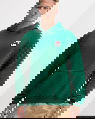 Fila bluza Borgholm barbati, culoarea verde, cu glugă, neted, FAU0148