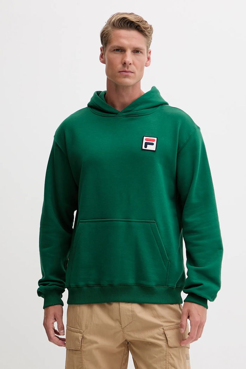 Fila bluza Borgholm barbati, culoarea verde, cu glugă, neted, FAU0148