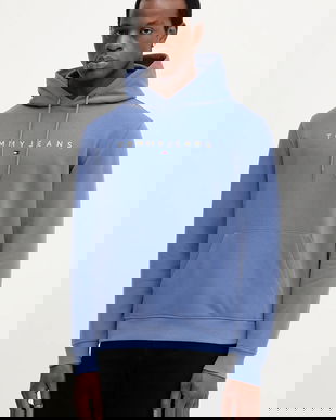 Tommy Jeans bluză culoarea bej, cu glugă, cu imprimeu, DM0DM20746