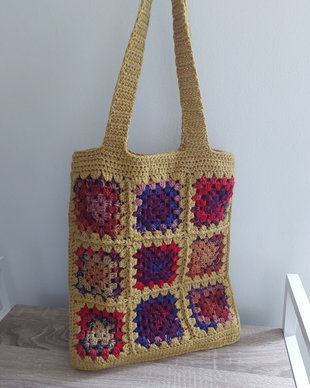 Sacoșă tote bag shopper crosetata manual captusita