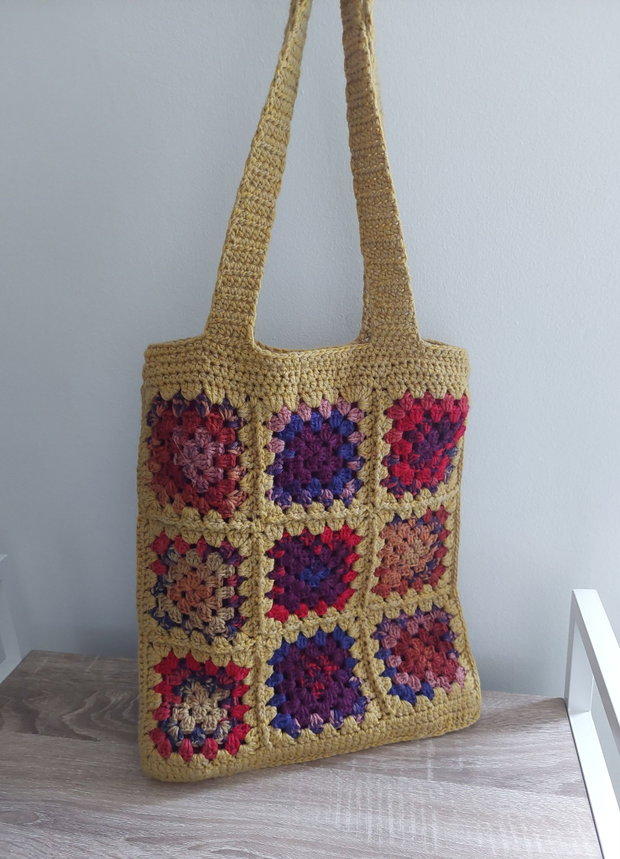 Sacoșă tote bag shopper crosetata manual captusita