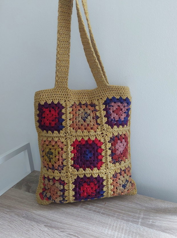 Sacoșă tote bag shopper crosetata manual captusita