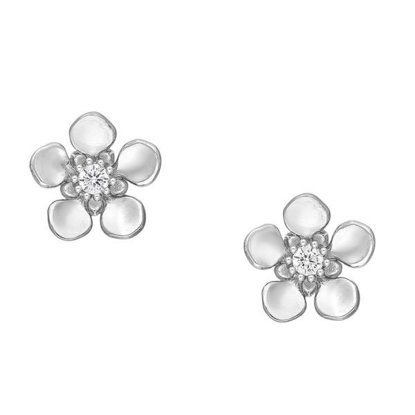 Cercei din argint 925, cu &icirc;nchidere push-back și zirconiu cubic, model Flori, 1.1g