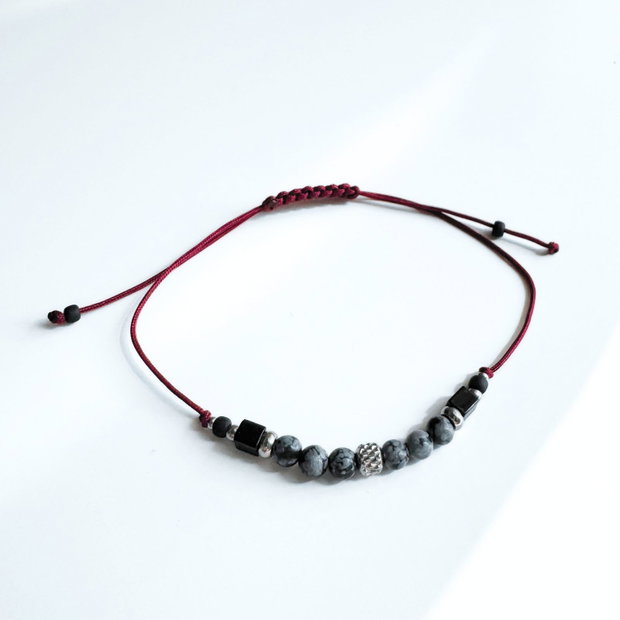 Bratara reglabila din obsidian snowflake - transformare