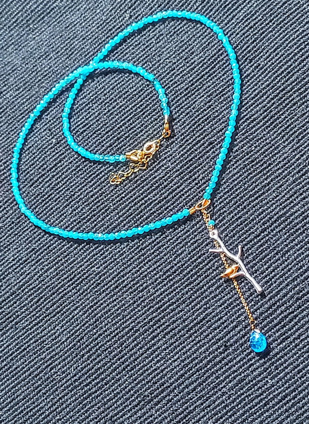 Colier vermeil calcedonie apatit brioleta charm ramura pasare argint vermeil doua tonuri minimalist boho chic trendy cadou - Transport gratuit