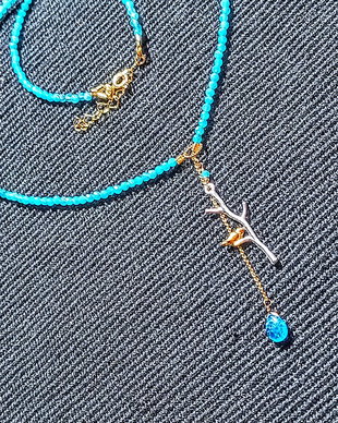 Colier vermeil calcedonie apatit brioleta charm ramura pasare argint vermeil doua tonuri minimalist boho chic trendy cadou - Transport gratuit