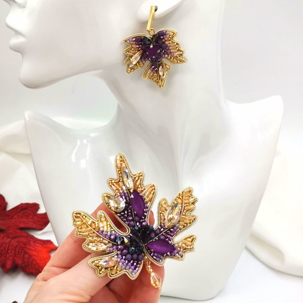 Rezervat Broșă/Colier Frunză  Amurg Violet