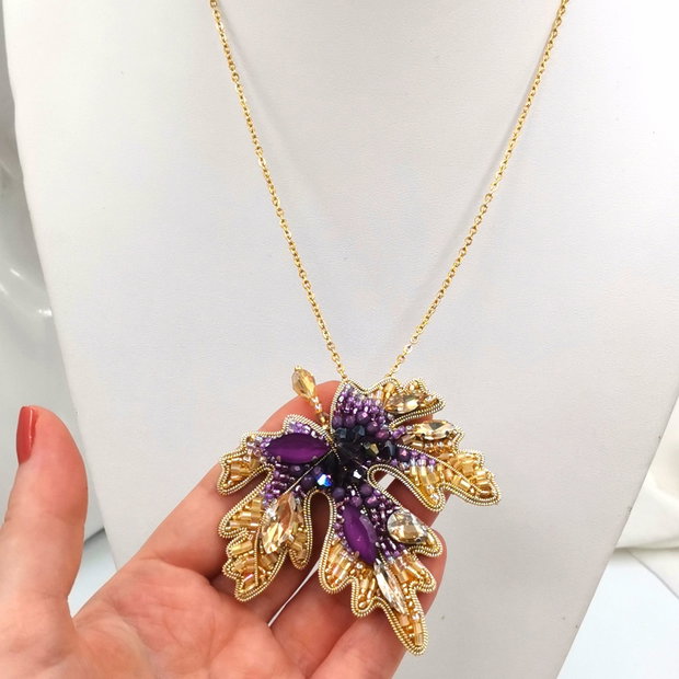 Rezervat Broșă/Colier Frunză  Amurg Violet