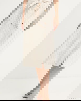 Morgan fustă de in culoarea bej, midi, drept, JRIZ.F