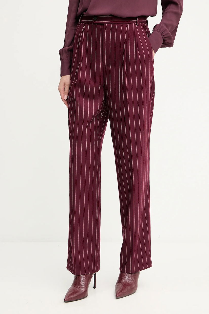 MAX&Co. pantaloni din lână culoarea bordo, mulată, high waist, 2528136022200