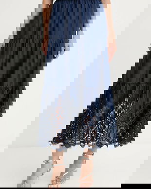 Morgan fustă din bumbac culoarea bleumarin, maxi, evazați, JBOY