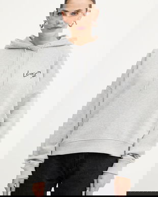 BOSS Orange hanorac de bumbac culoarea gri, cu glugă, cu imprimeu, 50551429