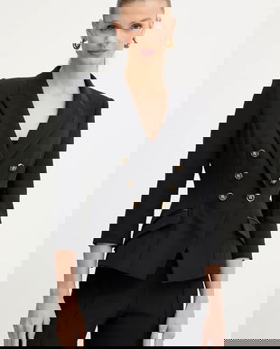 Elisabetta Franchi sacou culoarea negru, cu doua rânduri de nasturi, uni, GI17456E2