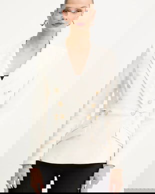 Elisabetta Franchi sacou culoarea bej, cu doua rânduri de nasturi, uni, GI17256E2