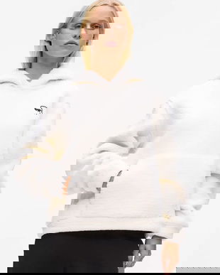 Karl Lagerfeld bluză culoarea bej, cu glugă, uni, A4W20047