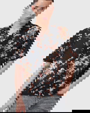 AllSaints cămașă cu in ARMADA tricou negru standard pentru bărbați M002SD