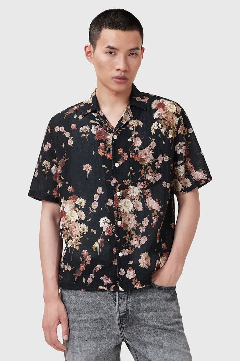 AllSaints cămașă cu in ARMADA tricou negru standard pentru bărbați M002SD