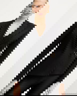 Just Cavalli jachetă cu adaos de viscoză rochie neagră cu un singur rând de nasturi, netedă 79PAQ705 J0092